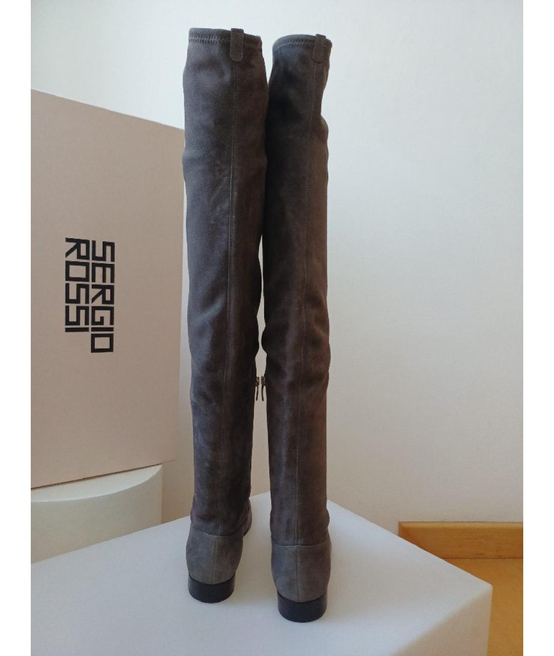 SERGIO ROSSI Серые замшевые ботфорты, фото 8