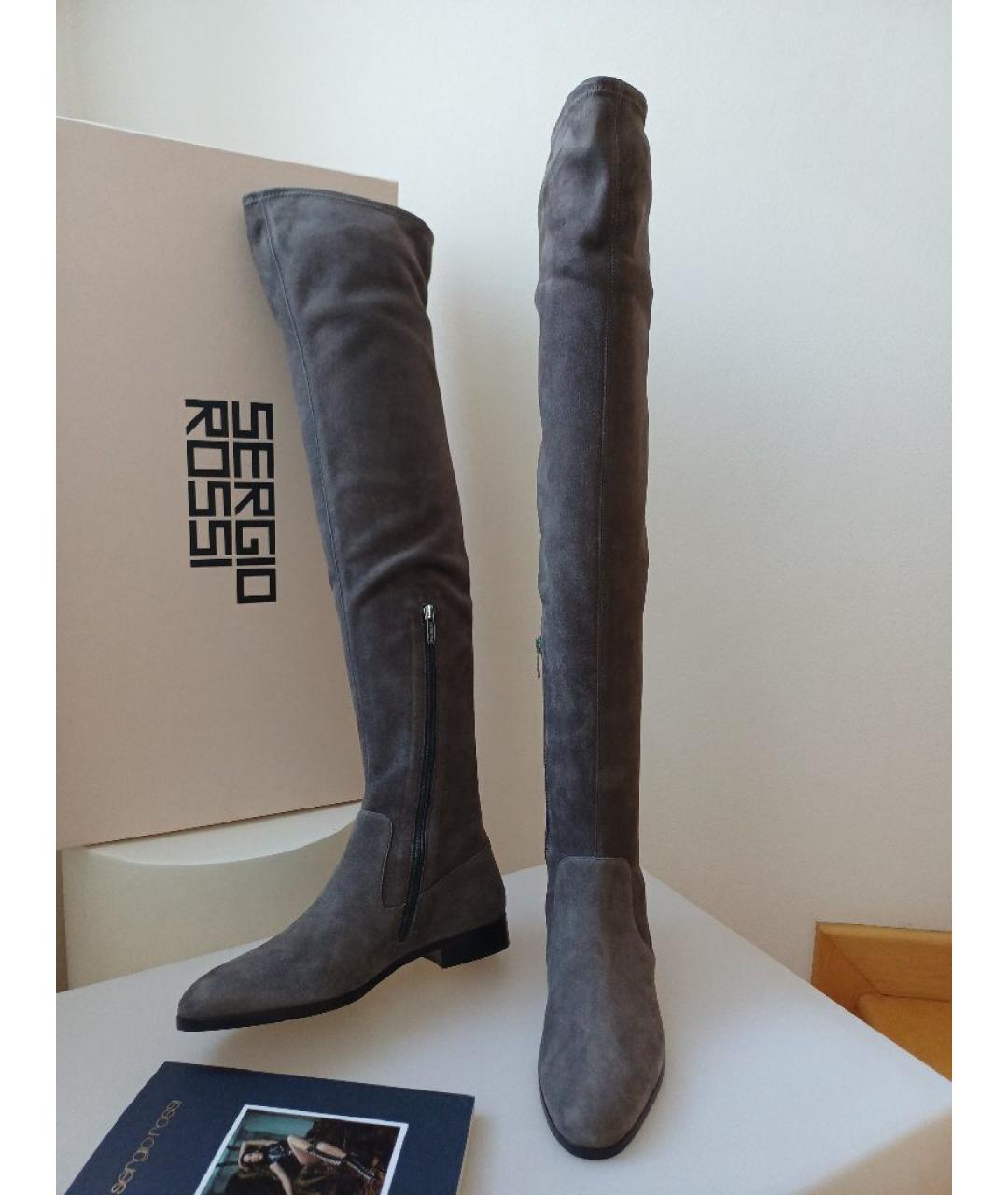 SERGIO ROSSI Серые замшевые ботфорты, фото 2