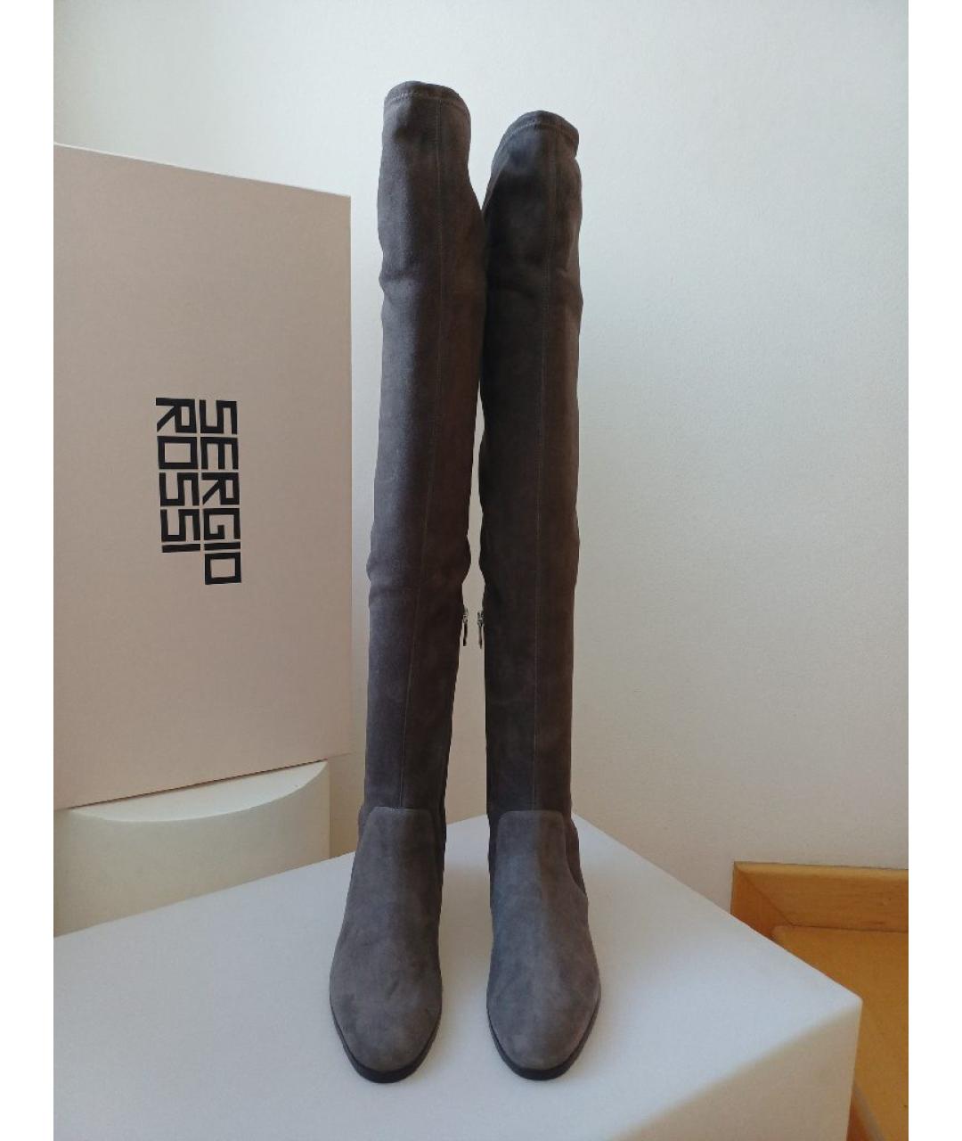 SERGIO ROSSI Серые замшевые ботфорты, фото 6