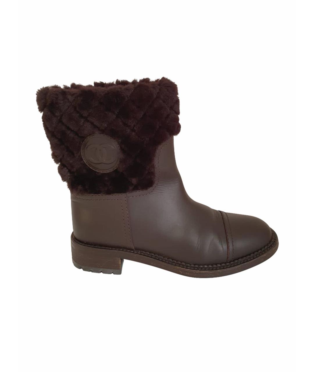 CHANEL Коричневые кожаные ботинки, фото 1