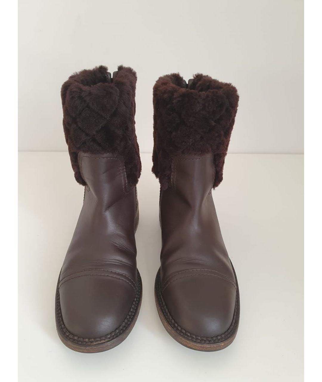 CHANEL Коричневые кожаные ботинки, фото 2