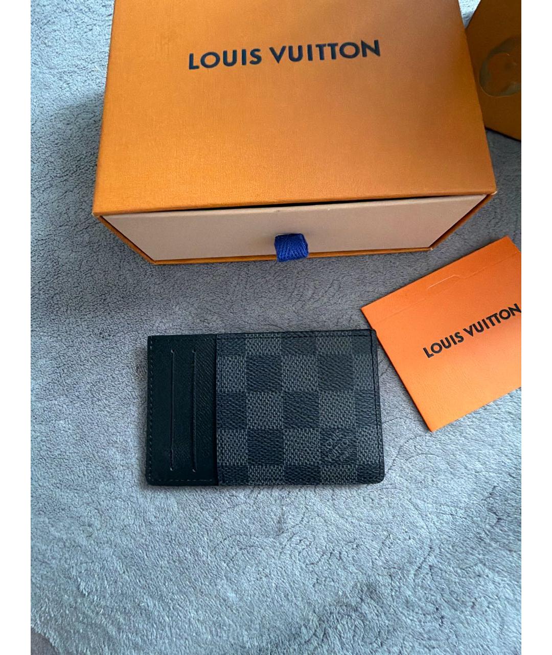 LOUIS VUITTON Серый кожаный кардхолдер, фото 2