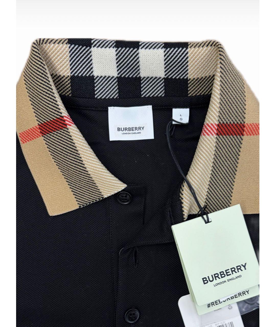 BURBERRY Черное хлопковое поло с коротким рукавом, фото 3