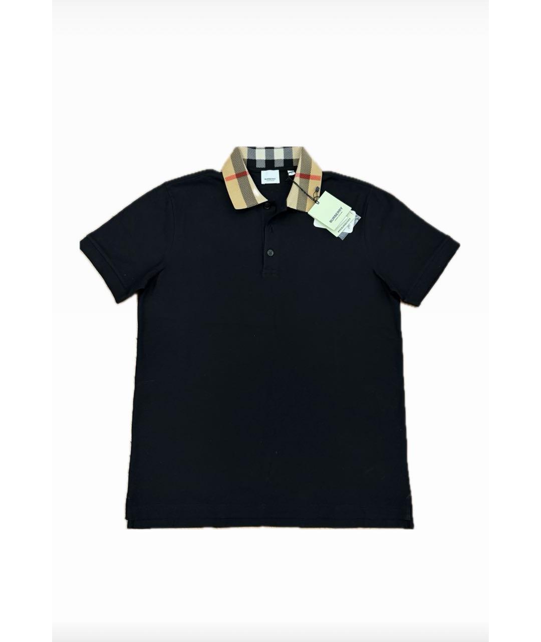 BURBERRY Черное хлопковое поло с коротким рукавом, фото 6