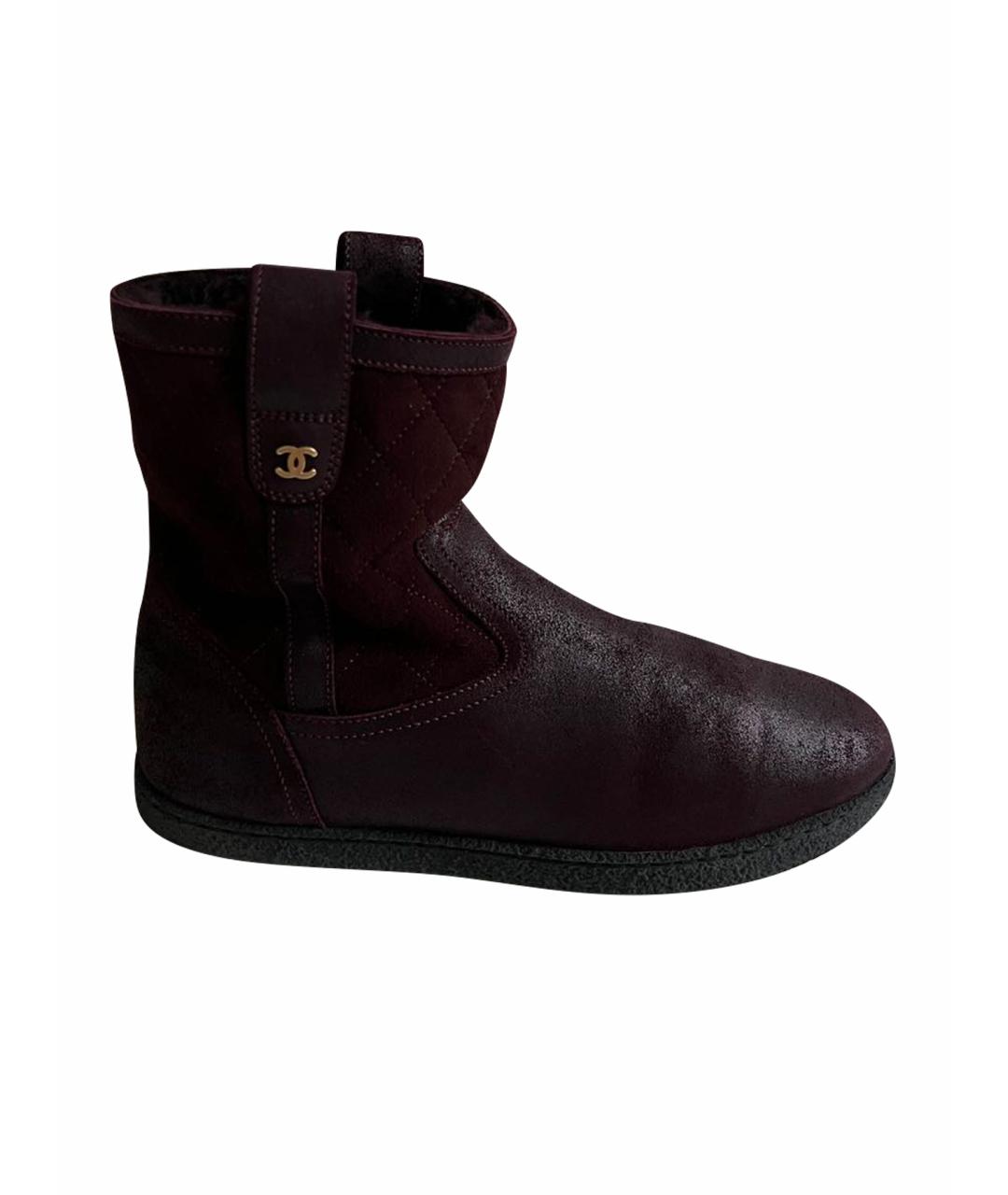 CHANEL Бордовые замшевые сапоги, фото 1