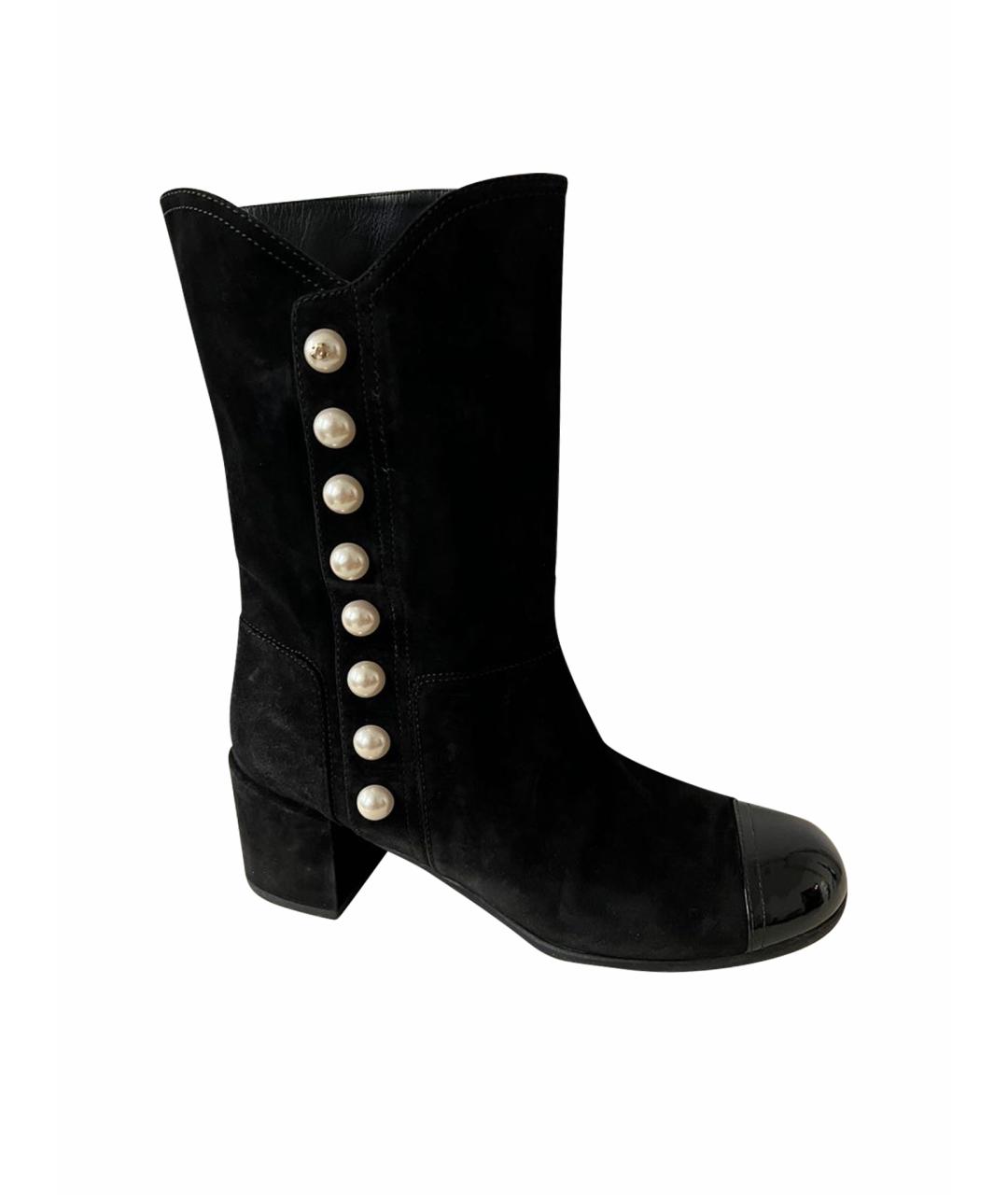 CHANEL Черные замшевые сапоги, фото 1