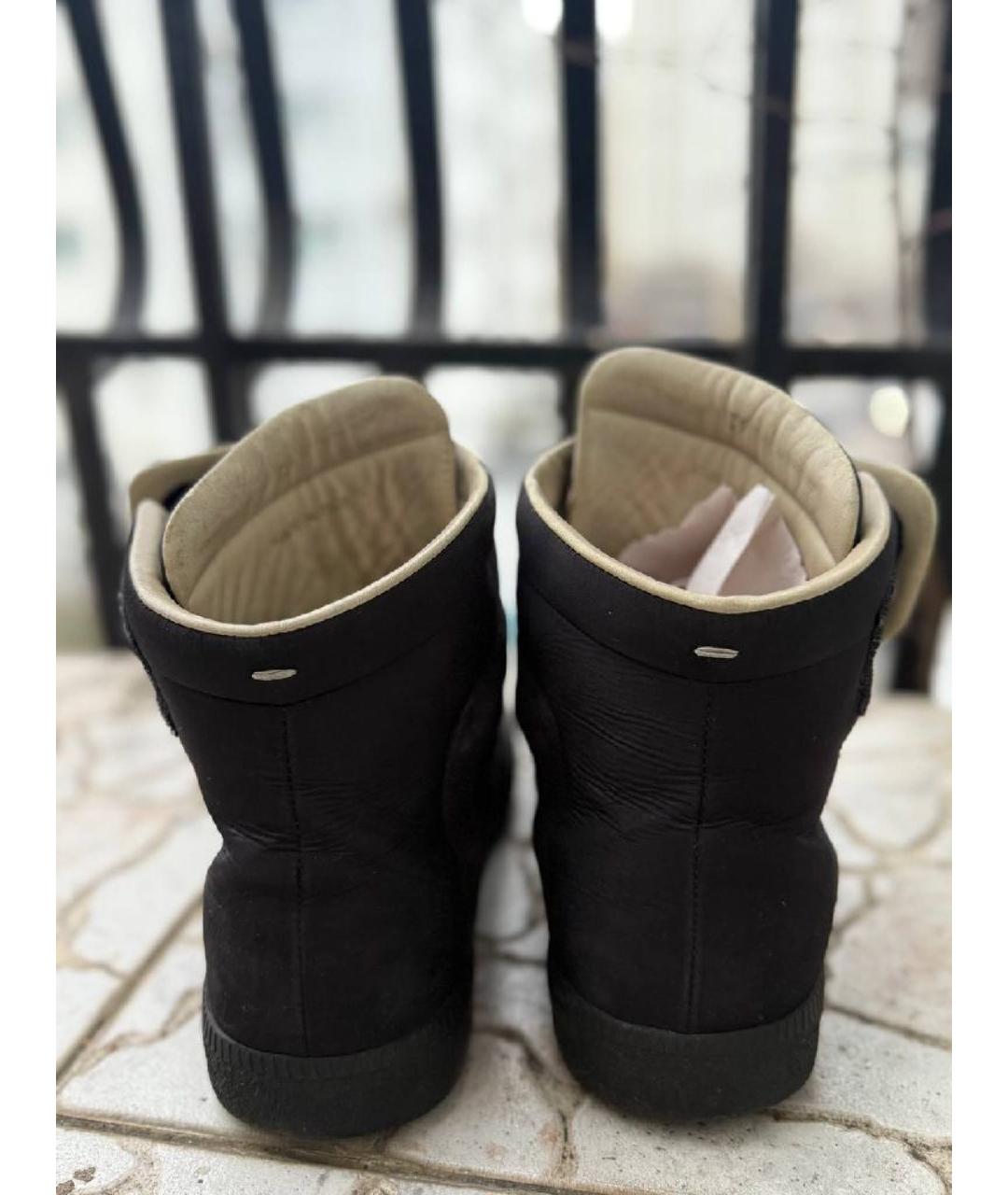 MAISON MARGIELA Черные кожаные высокие кроссовки / кеды, фото 4