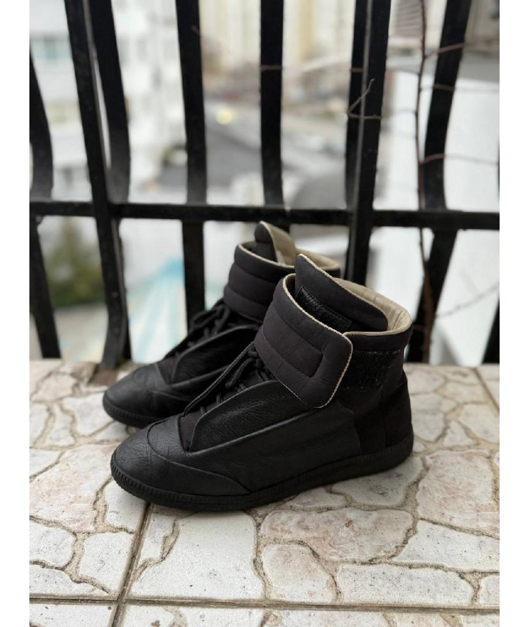 MAISON MARGIELA Черные кожаные высокие кроссовки / кеды, фото 9