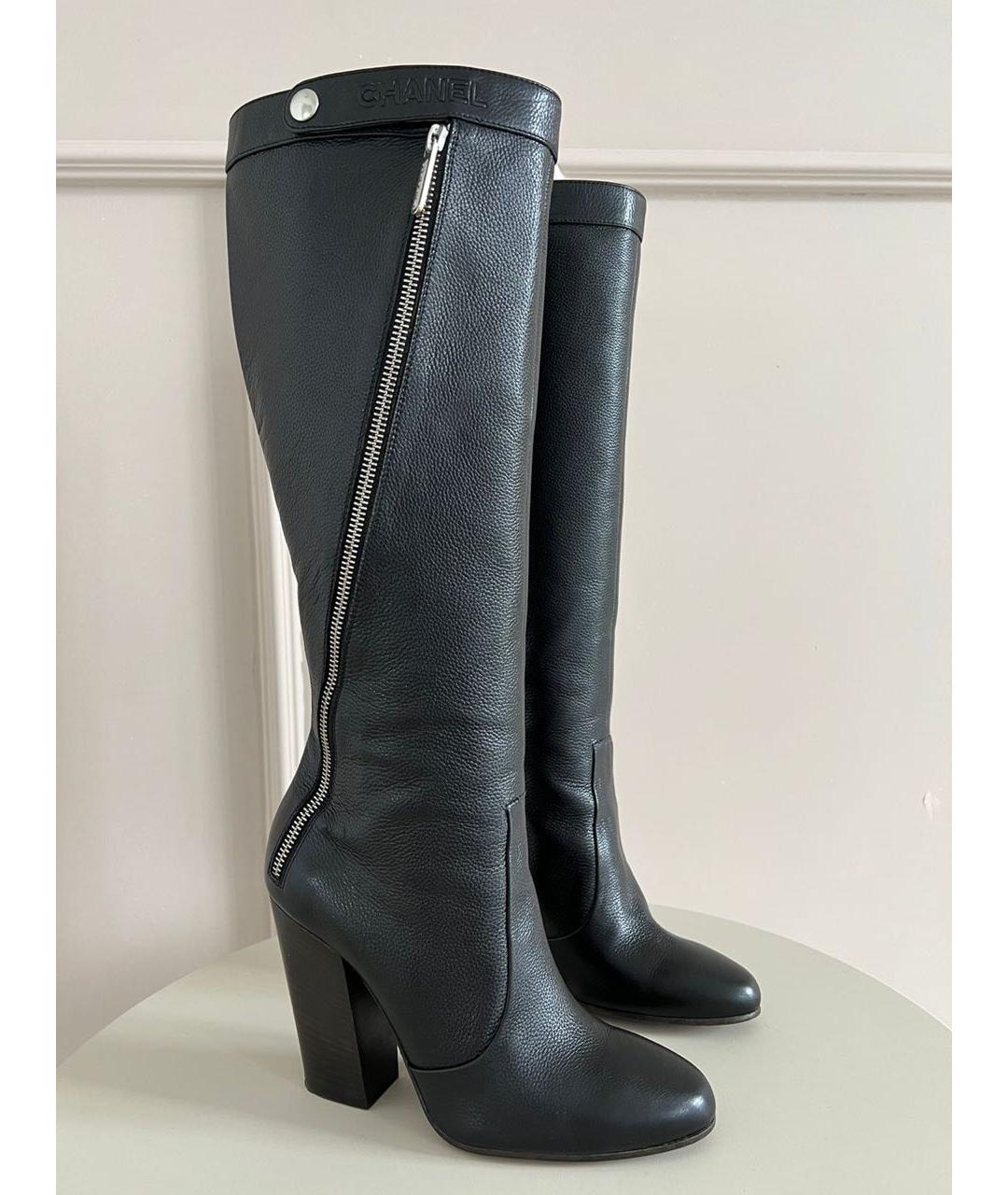 CHANEL Черные кожаные сапоги, фото 8