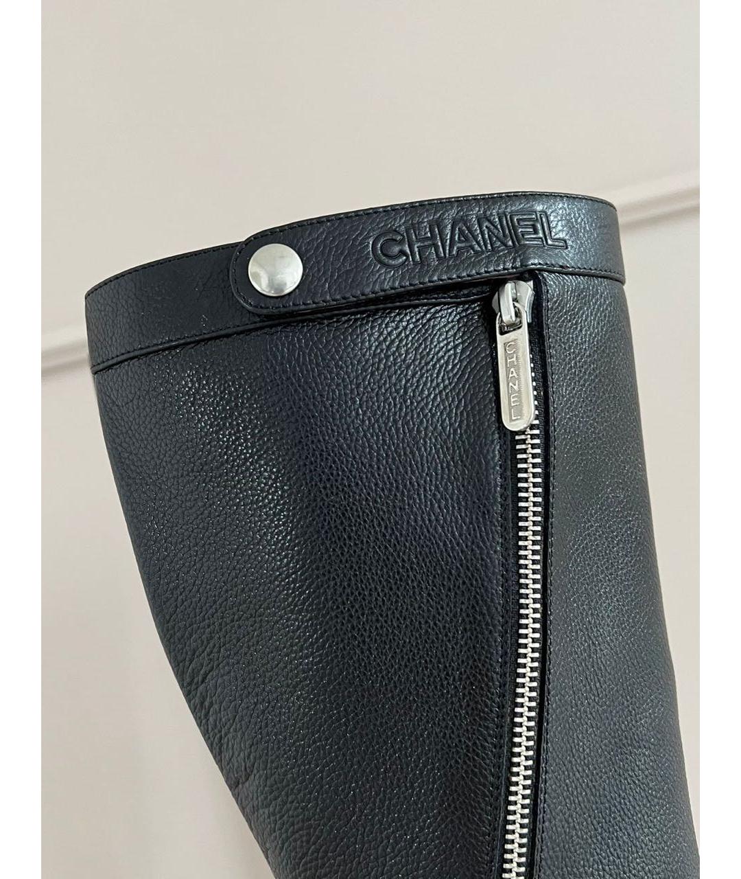 CHANEL Черные кожаные сапоги, фото 6