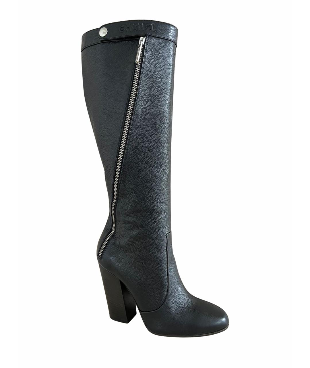 CHANEL Черные кожаные сапоги, фото 1