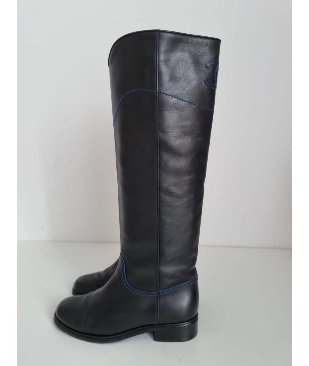 CHANEL Черные кожаные сапоги, фото 4