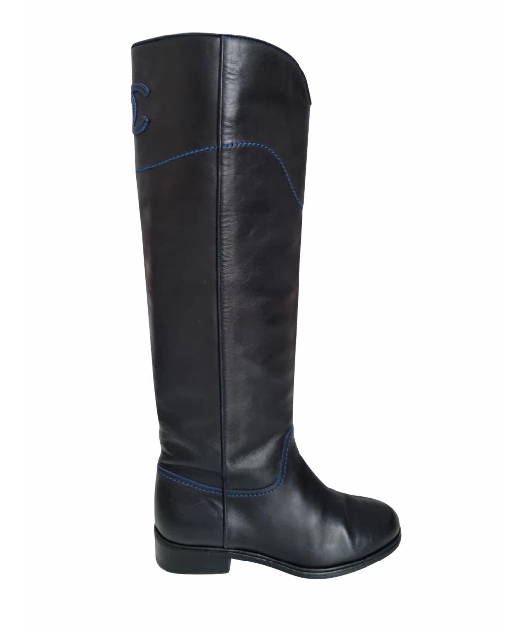 CHANEL Черные кожаные сапоги, фото 1