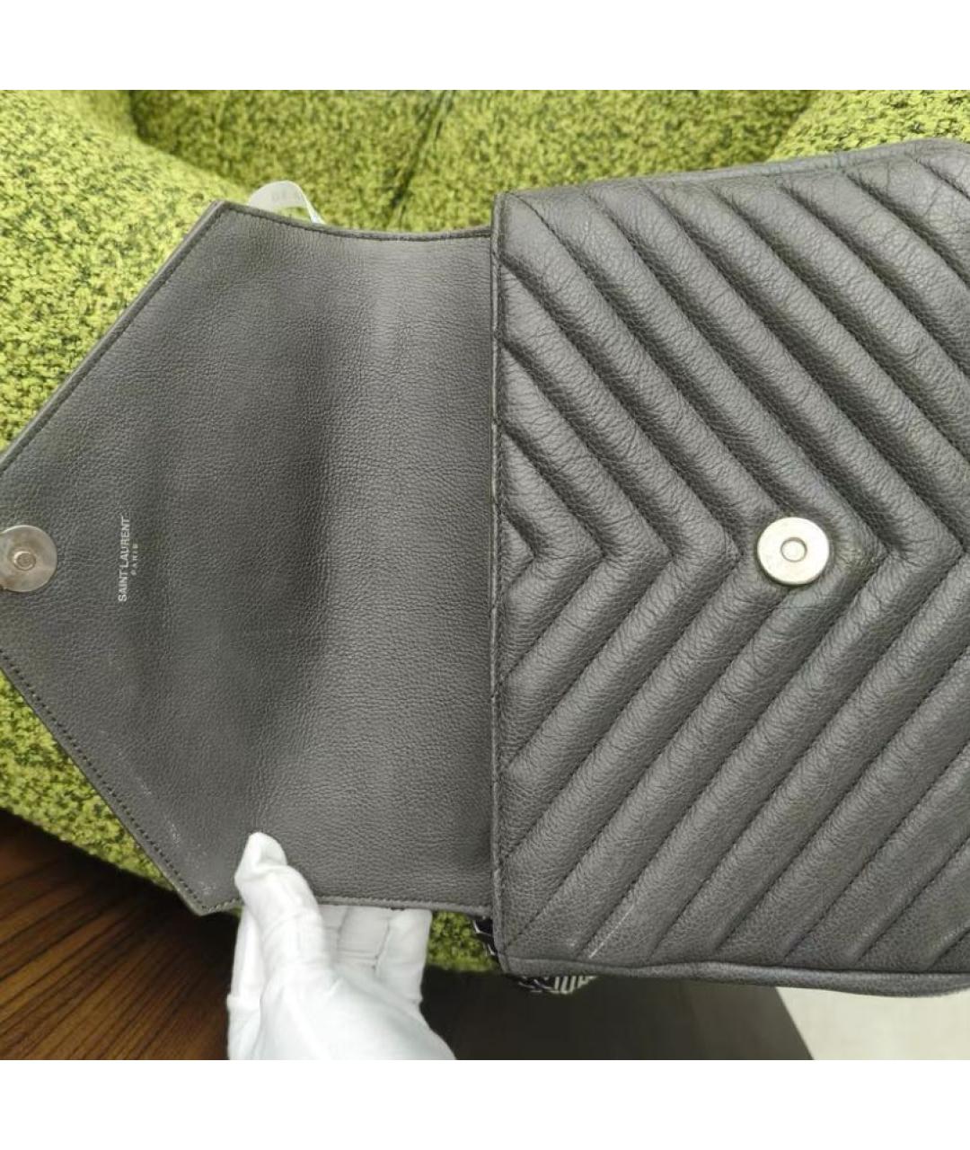 SAINT LAURENT Серая кожаная сумка через плечо, фото 3