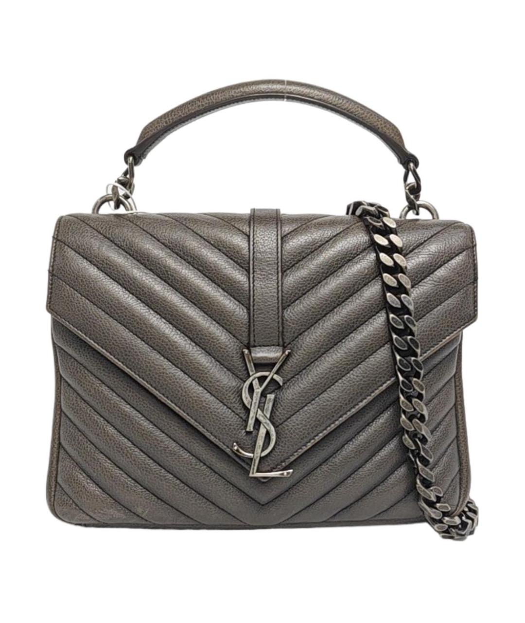 SAINT LAURENT Серая кожаная сумка через плечо, фото 4