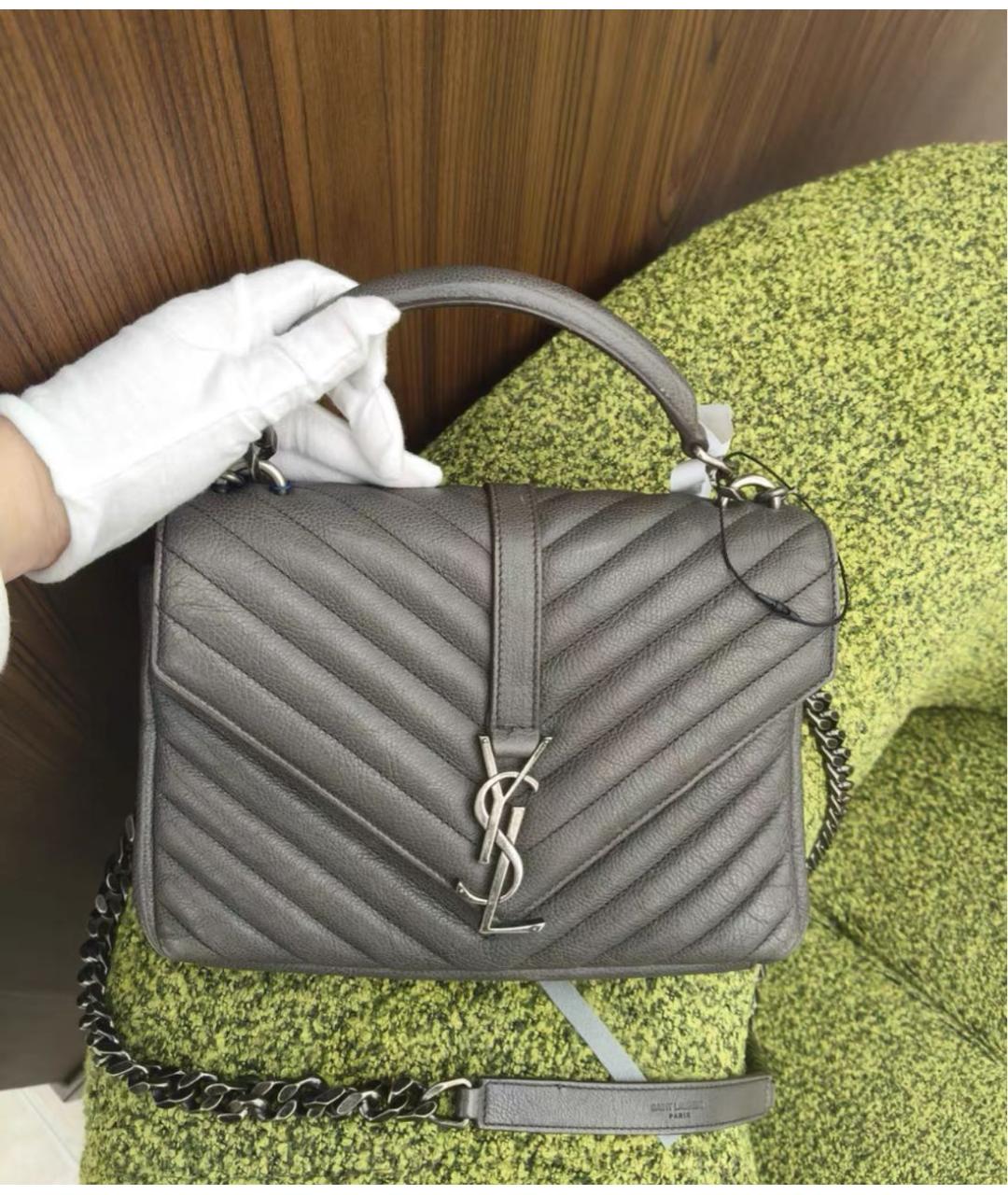 SAINT LAURENT Серая кожаная сумка через плечо, фото 2