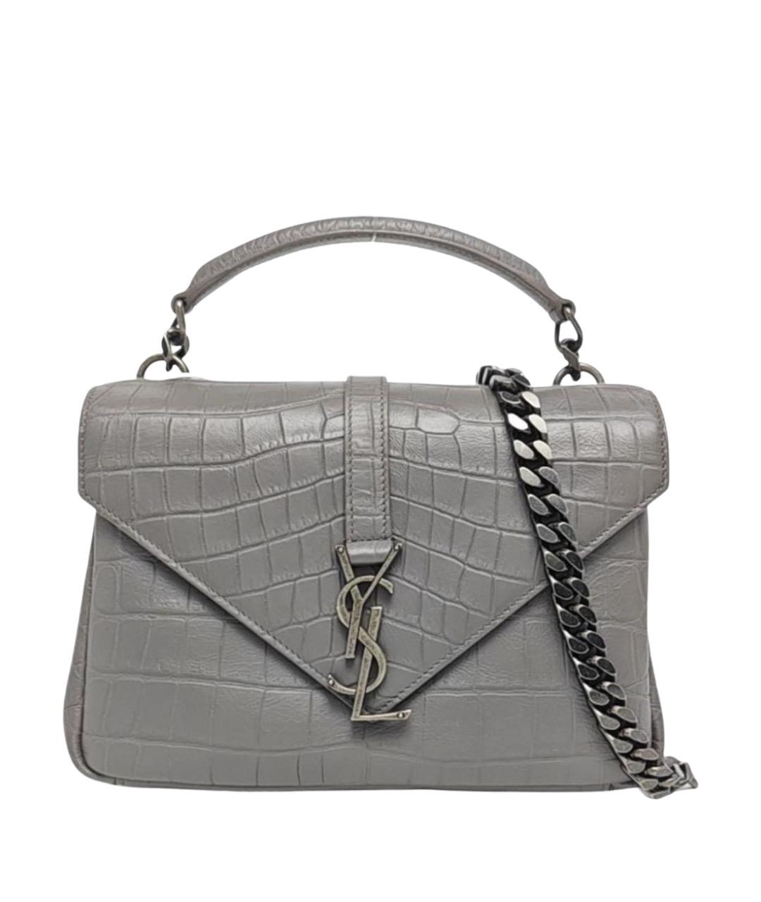 SAINT LAURENT Серая кожаная сумка с короткими ручками, фото 1