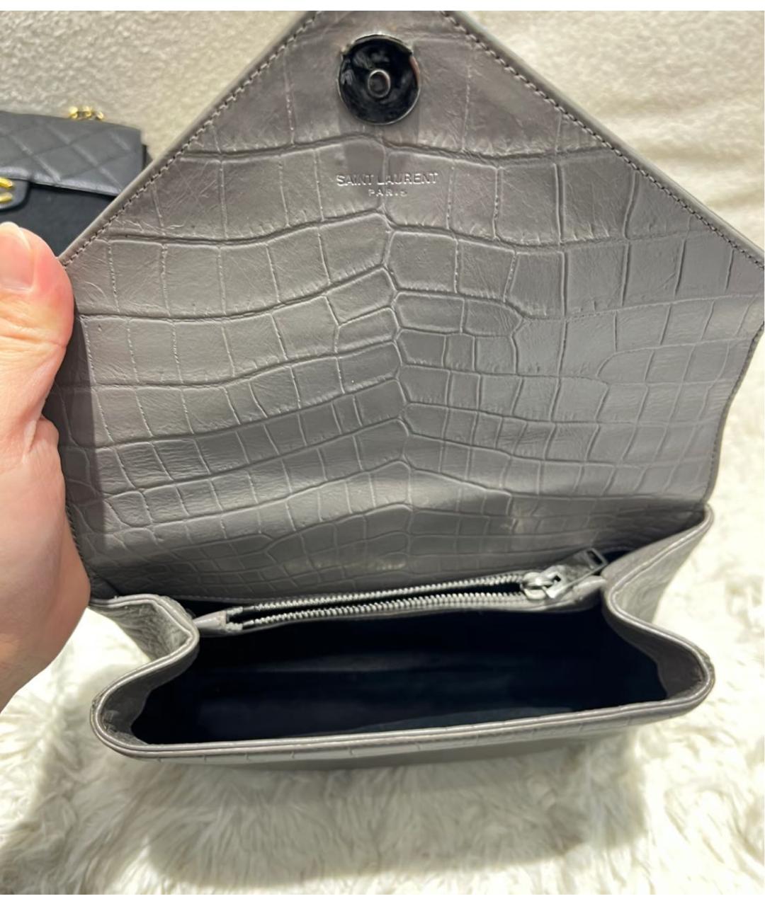 SAINT LAURENT Серая кожаная сумка с короткими ручками, фото 4