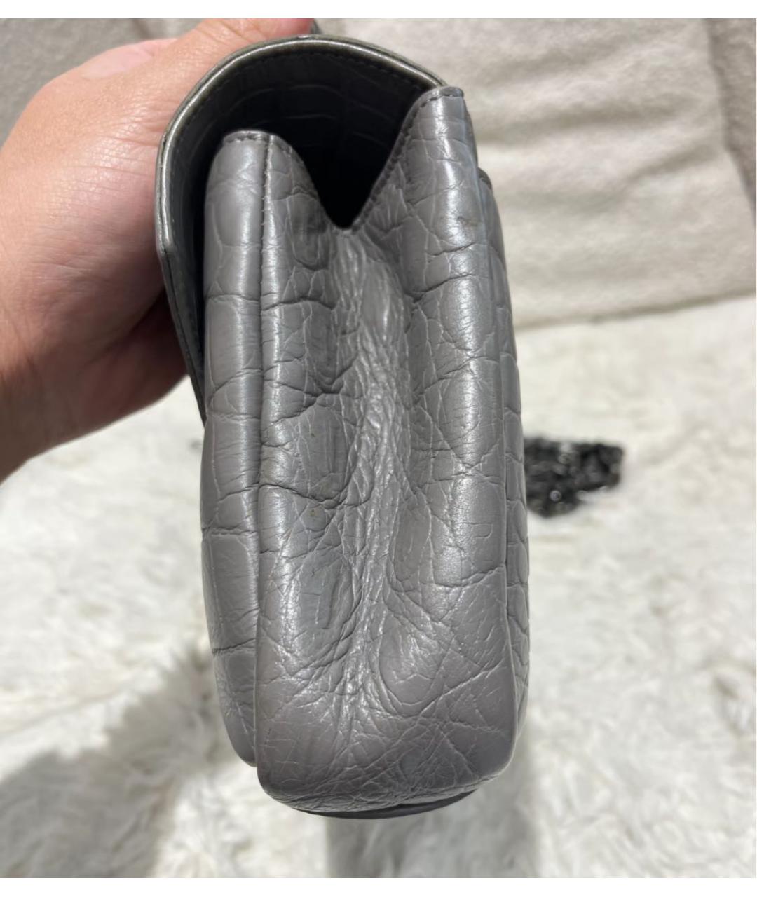 SAINT LAURENT Серая кожаная сумка с короткими ручками, фото 3