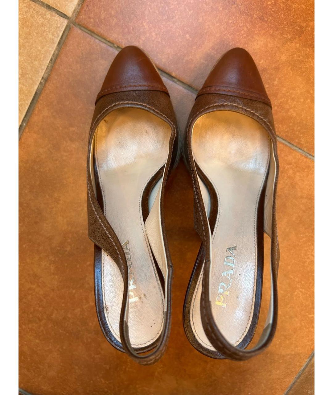 PRADA Коричневые кожаные босоножки, фото 3