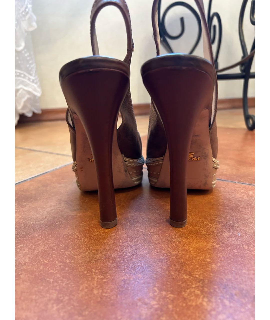 PRADA Коричневые кожаные босоножки, фото 4