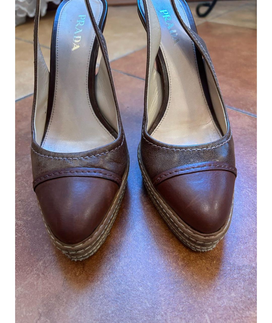 PRADA Коричневые кожаные босоножки, фото 2