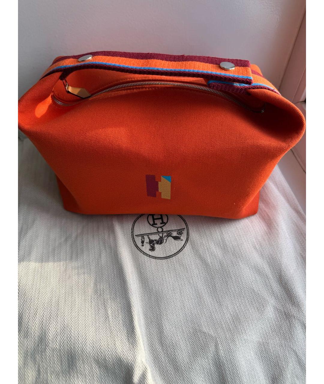 HERMES Оранжевая тканевая сумка с короткими ручками, фото 9