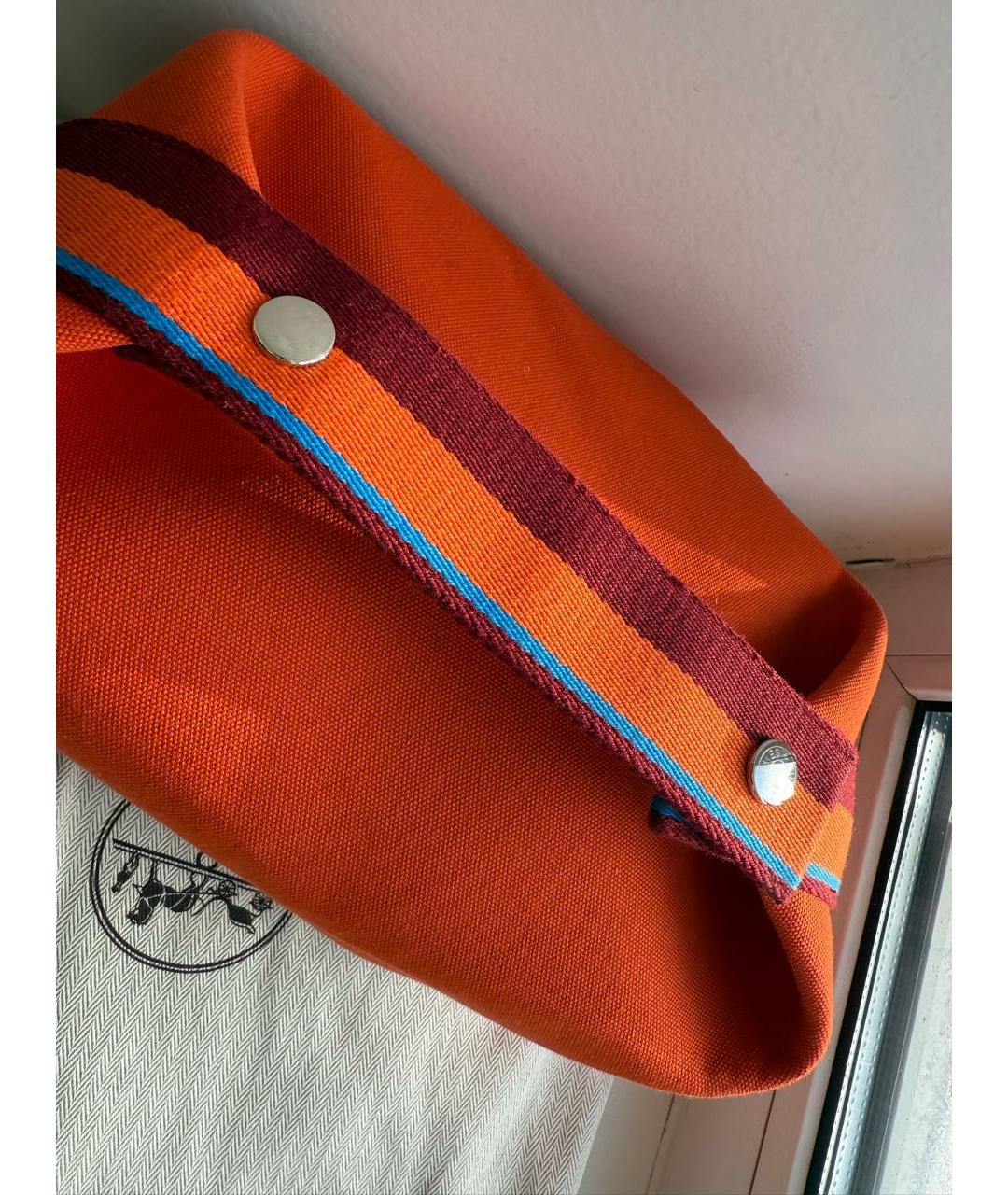 HERMES Оранжевая тканевая сумка с короткими ручками, фото 3