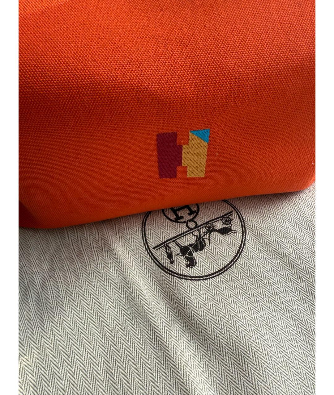 HERMES Оранжевая тканевая сумка с короткими ручками, фото 6