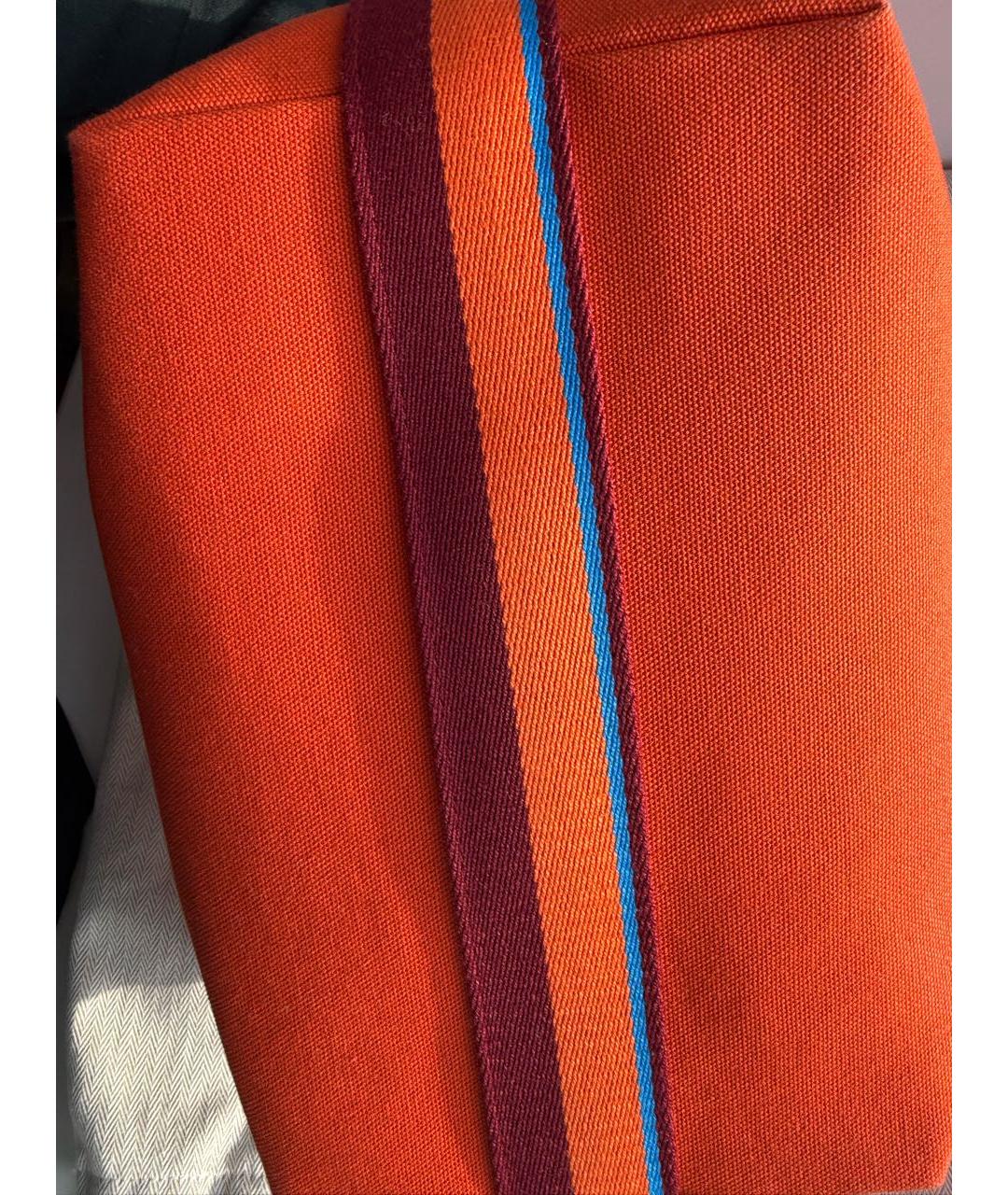 HERMES Оранжевая тканевая сумка с короткими ручками, фото 5