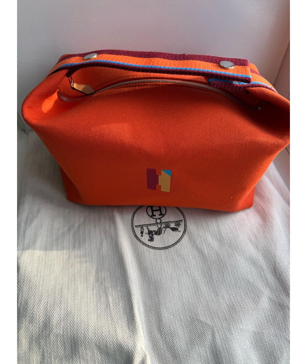 HERMES Оранжевая тканевая сумка с короткими ручками, фото 2