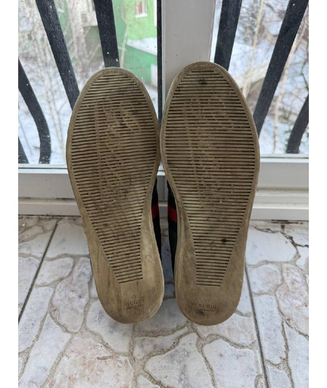 GUCCI Антрацитовые кожаные высокие кроссовки / кеды, фото 6