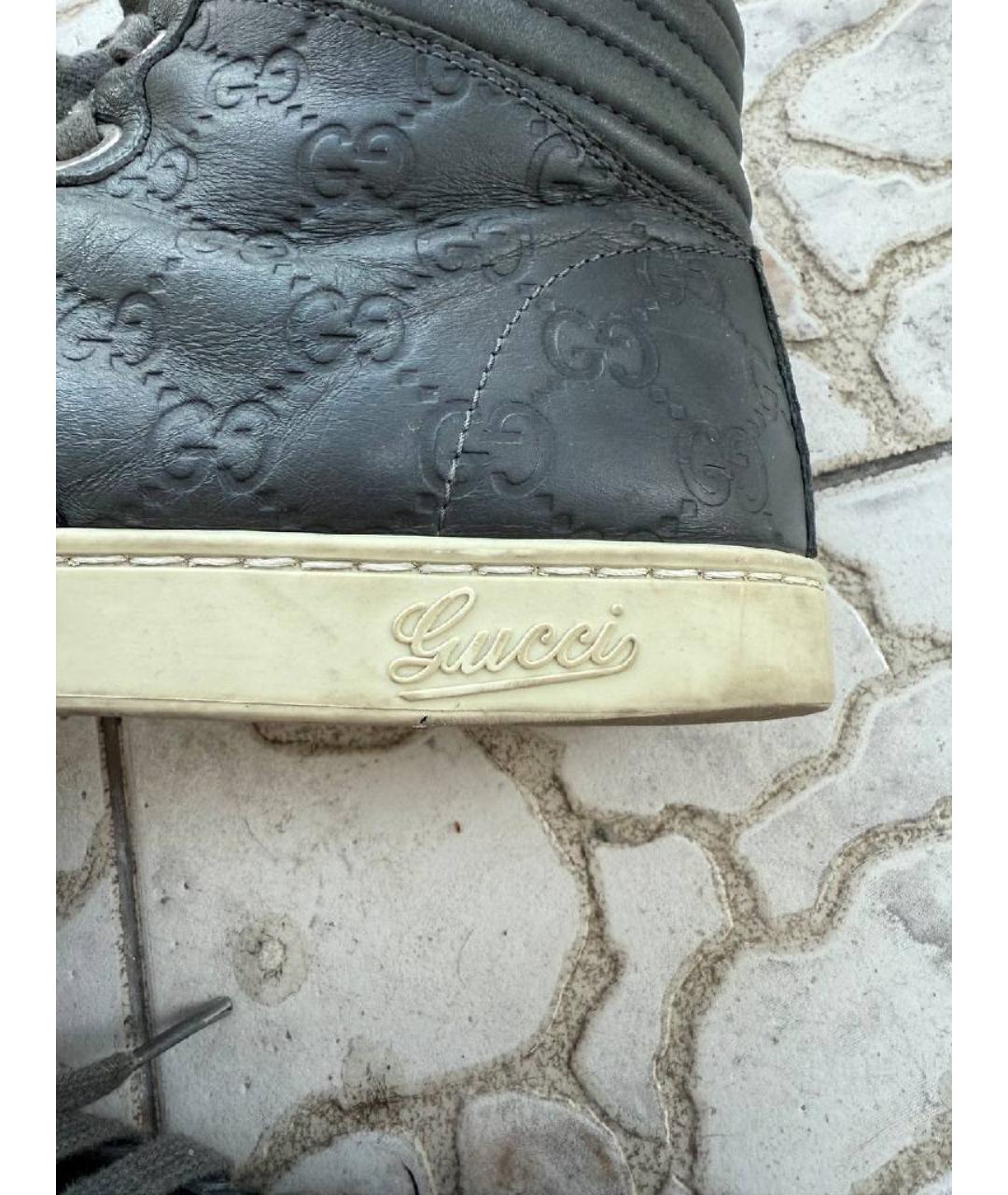 GUCCI Антрацитовые кожаные высокие кроссовки / кеды, фото 5