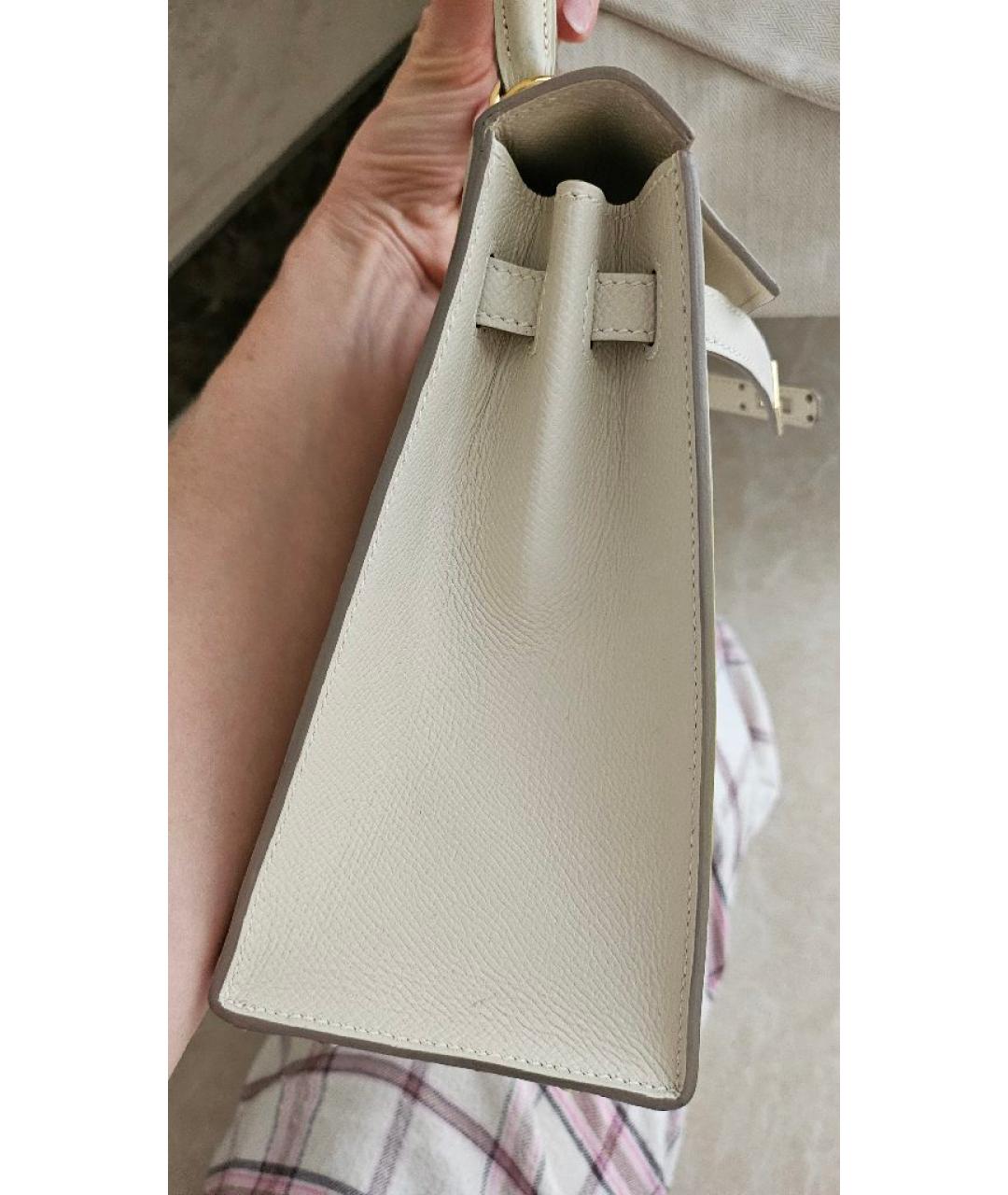 HERMES Бежевая кожаная сумка с короткими ручками, фото 7