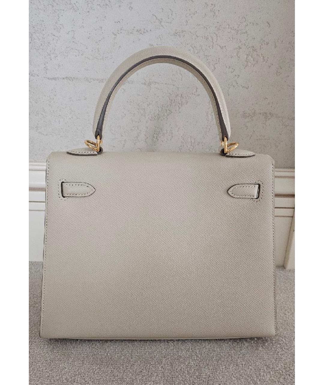 HERMES Бежевая кожаная сумка с короткими ручками, фото 3