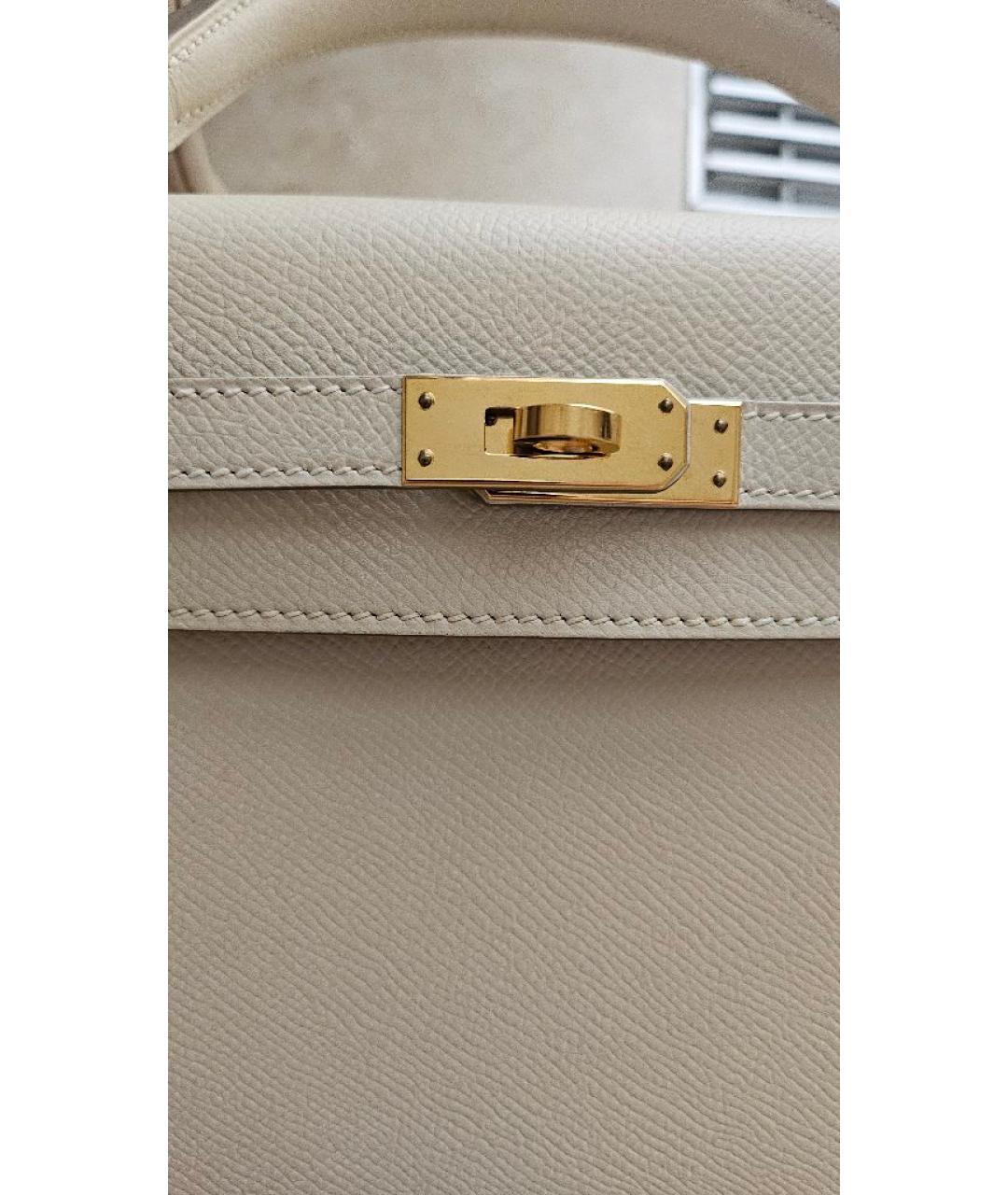 HERMES Бежевая кожаная сумка с короткими ручками, фото 6