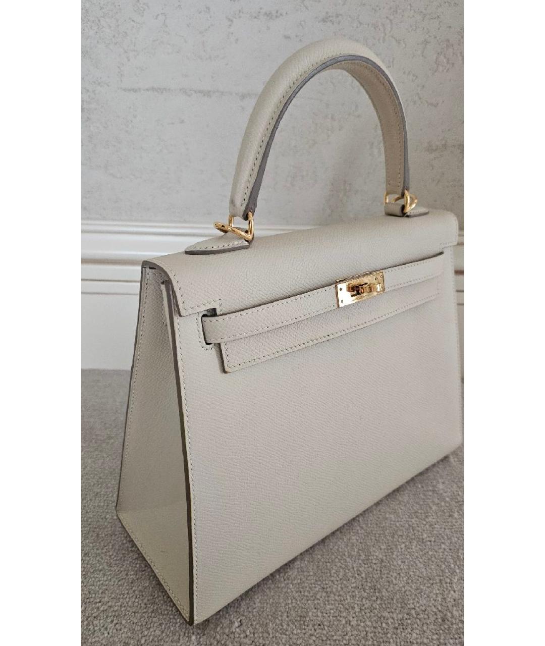 HERMES Бежевая кожаная сумка с короткими ручками, фото 2