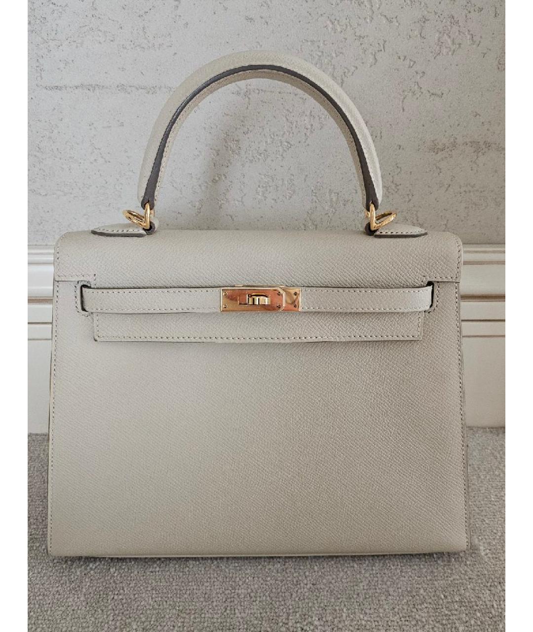 HERMES Бежевая кожаная сумка с короткими ручками, фото 10