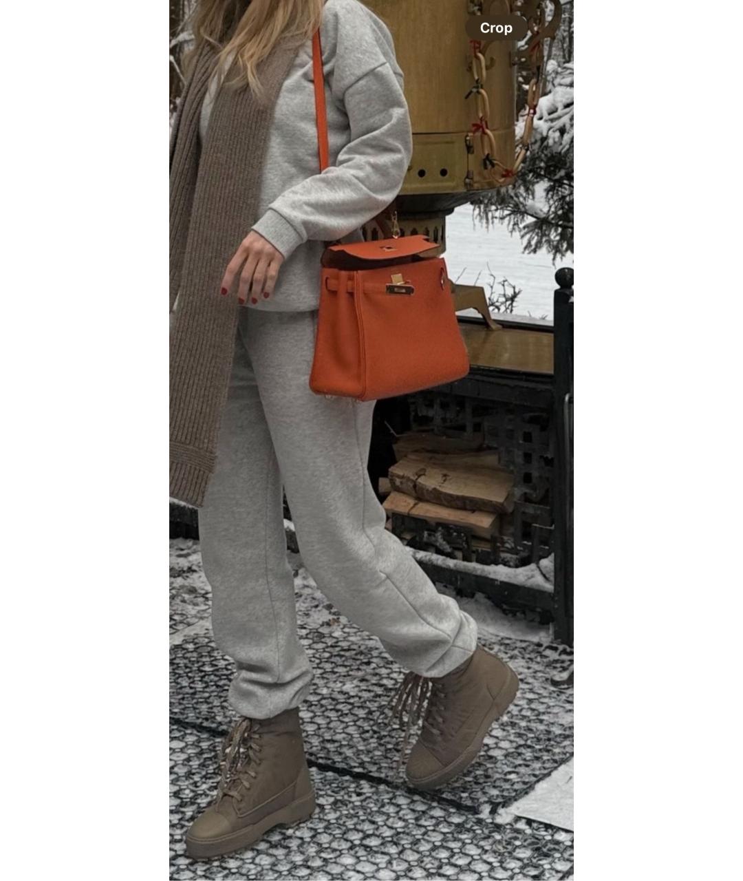 HERMES Оранжевая кожаная сумка с короткими ручками, фото 4