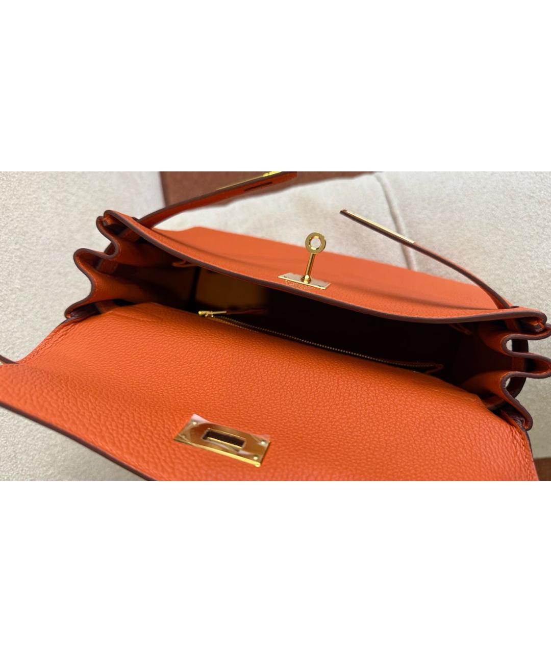 HERMES Оранжевая кожаная сумка с короткими ручками, фото 3