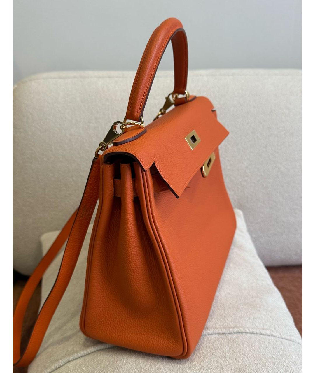 HERMES Оранжевая кожаная сумка с короткими ручками, фото 2