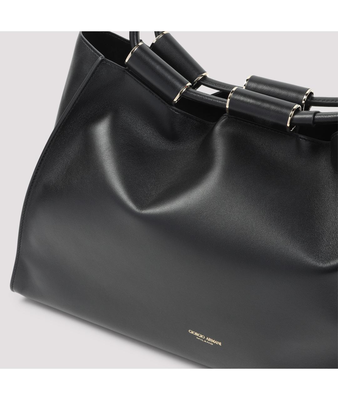 GIORGIO ARMANI Черная кожаная сумка тоут, фото 5