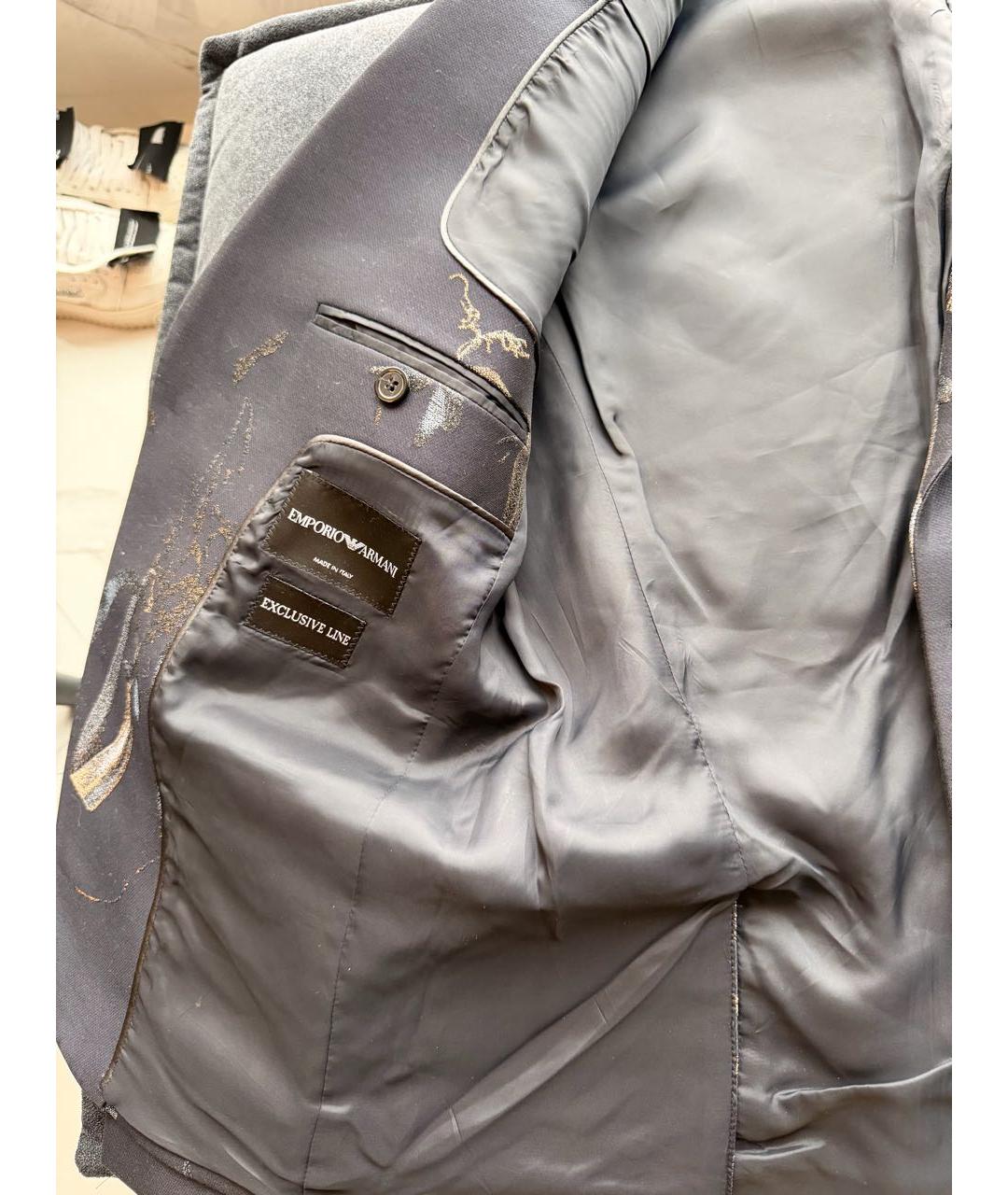 EMPORIO ARMANI Темно-синий полиэстеровый пиджак, фото 8