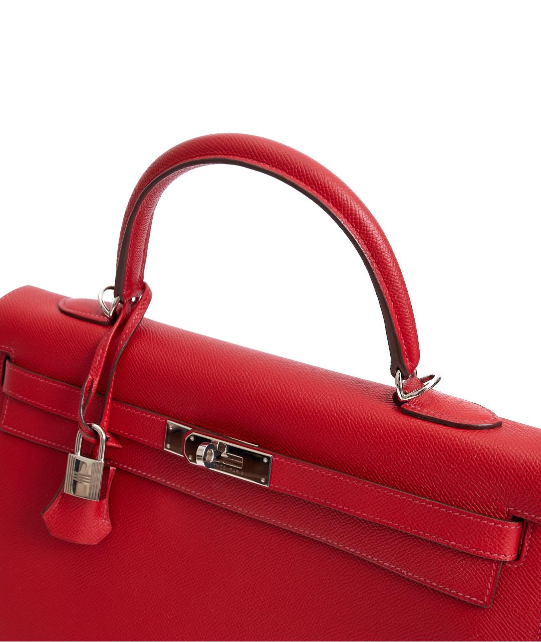 HERMES Красная кожаная сумка с короткими ручками, фото 6