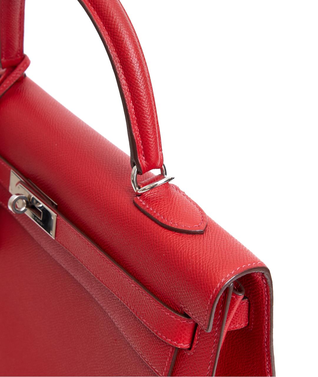 HERMES Красная кожаная сумка с короткими ручками, фото 4
