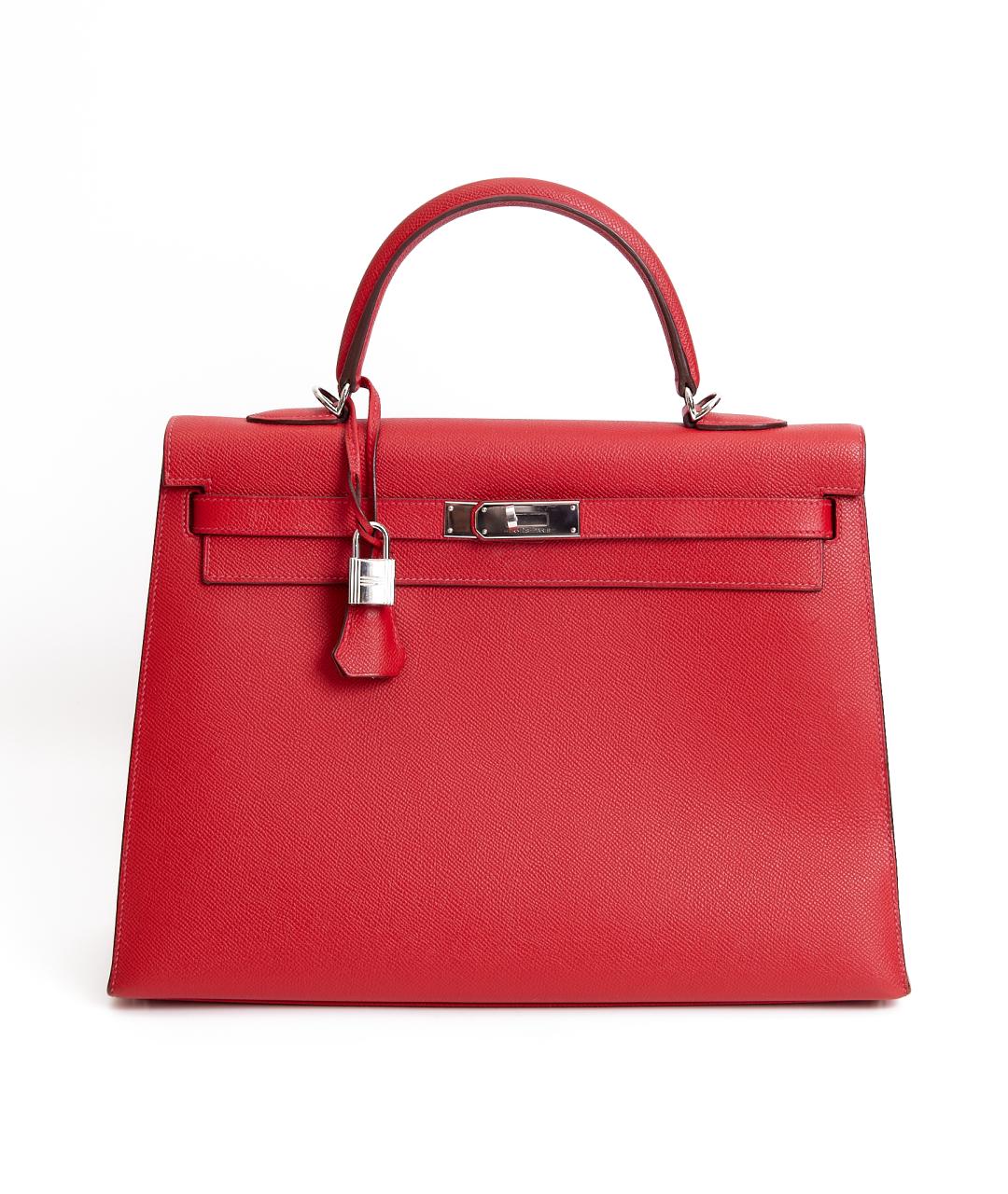 HERMES Красная кожаная сумка с короткими ручками, фото 7