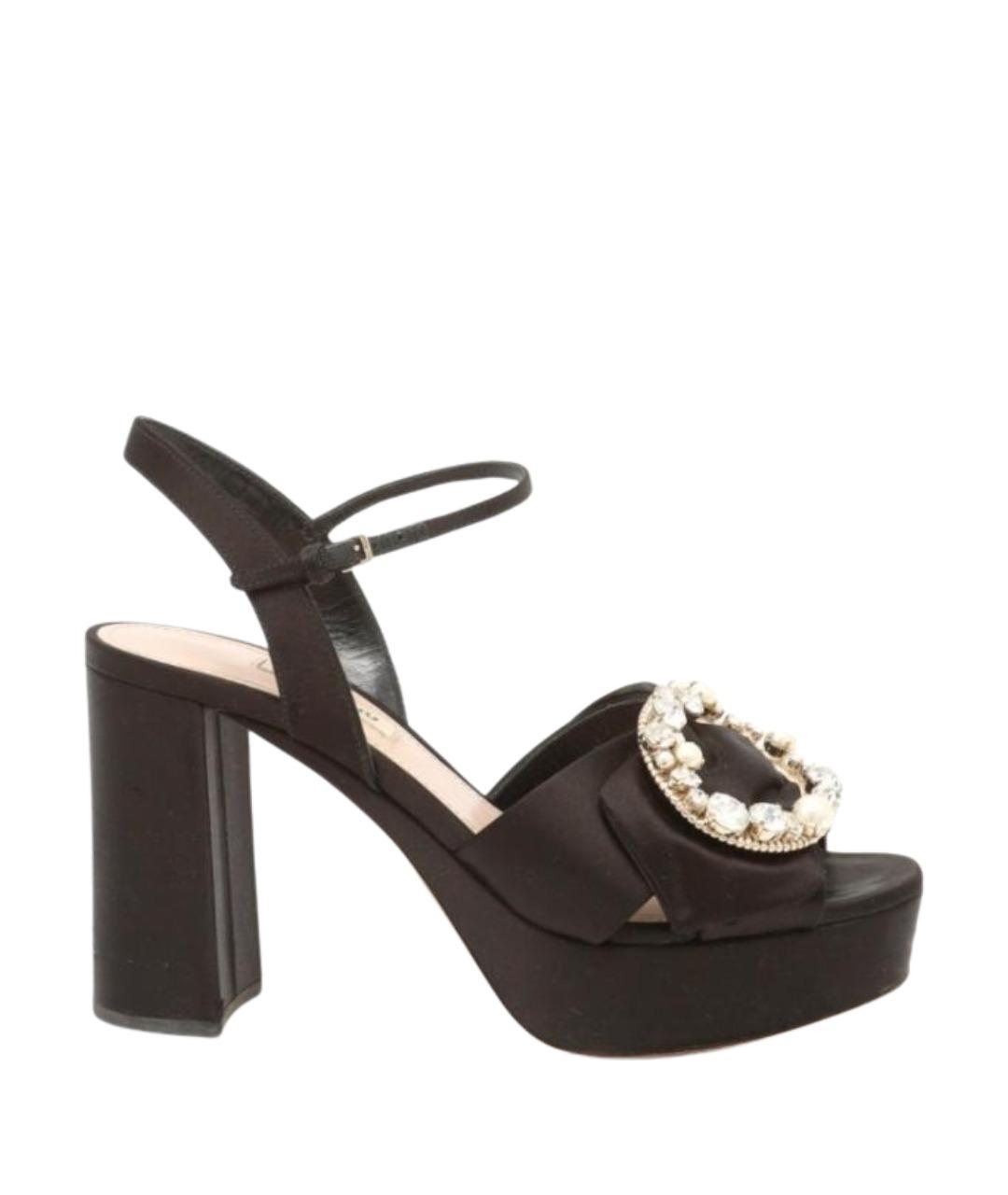 MIU MIU Черные текстильные босоножки, фото 1