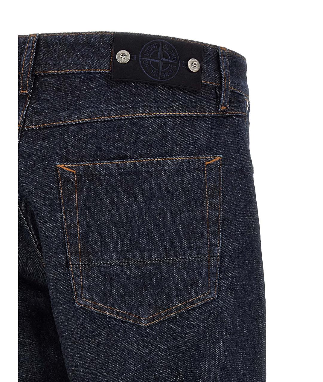 STONE ISLAND Темно-синие хлопковые прямые джинсы, фото 4