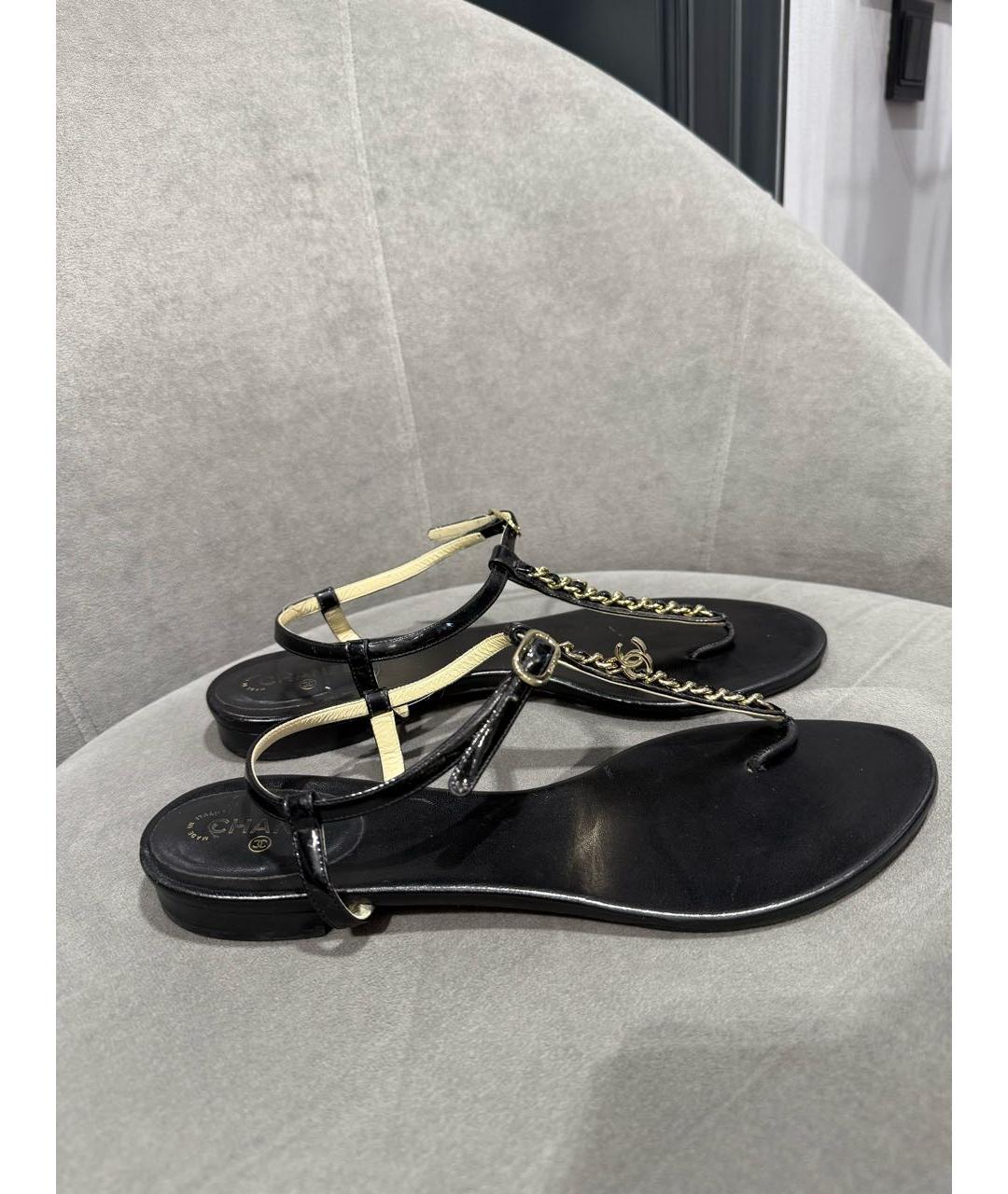 CHANEL Черные кожаные сандалии, фото 9