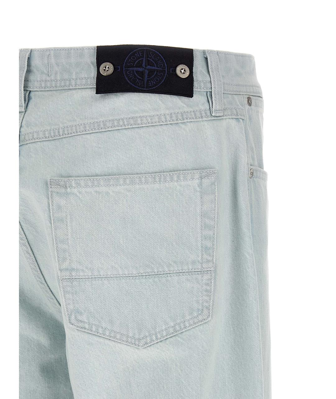 STONE ISLAND Голубые хлопковые прямые джинсы, фото 4